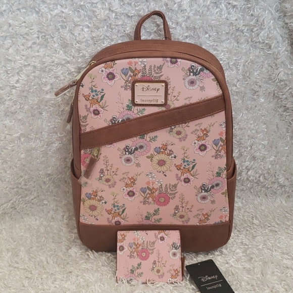 NWT Loungefly Bambi floral mini backpack and cardholder